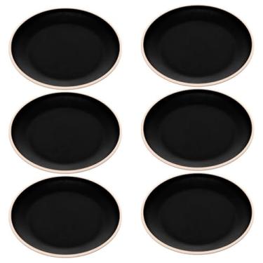 Imagem de Jogo 6 Pratos de Sobremesa 21,5cm de Melamina Class Preto Raso Lanches Bolos Tortas Wolff