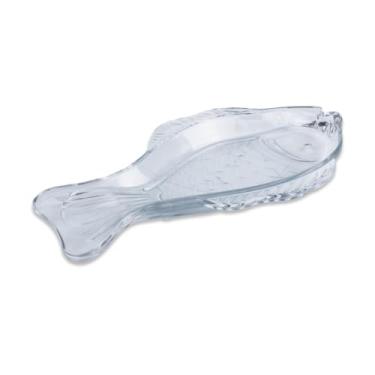 Imagem de Travessa Vidro Peixe Transparente 37x22cm Servir Frutos do Mar Salada Frios Mesa Posta