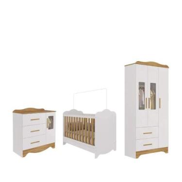 Imagem de Quarto Completo Bebe Moveis Peroba Clara Provençal MDF, Branco Amêndoa