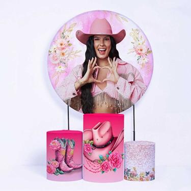 Imagem de Kit Painel de Festa Redondo de 1,80m e Trio de Cilindros Ana Castela - Fera Print