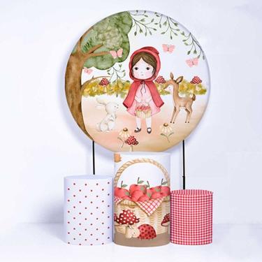 Imagem de Kit Painel de Festa Redondo de 1,80m e Trio de Cilindros Chapeuzinho Vermelho - Fera Print