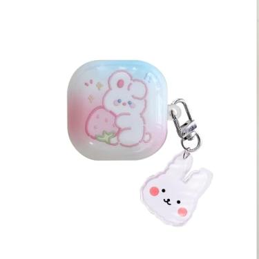 Imagem de AOLABOKY Capa de fone de ouvido para Samsung Galaxy Buds FE/Buds 2 pro/Buds 2/Buds pro/Buds Live, capa protetora de fone de ouvido com chaveiro Kawaii para mulheres (coelho)