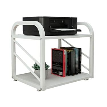 Imagem de FTOQWZXV Mesa de impressora, prateleira de mesa de 2 camadas, suporte de impressora pequeno, estrutura fixa de metal, máquina de fax de escritório, suporte de scanner, mesa de impressora, 55 × 40 × 46
