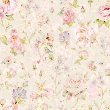 Imagem de REDAMANCY Papel de parede vintage rosa floral flores silvestres pássaro descascar e colar papel de parede papel de parede vintage papel de parede vintage fácil de remover para mesa de cabeceira gaveta