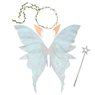 Imagem de Snycler Asas de fada para adultos e meninas, conjunto de fantasia de fada com guirlanda floral, varinha e orelhas de elfo asas de borboleta, Prata, Tamanho Único