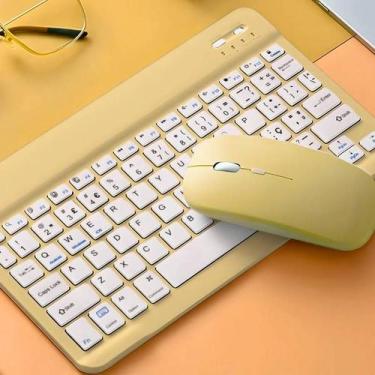 Imagem de Kit Teclado e Mouse Amarelo Slim 78 Teclas Plug&Play ABNT1 - Genérico