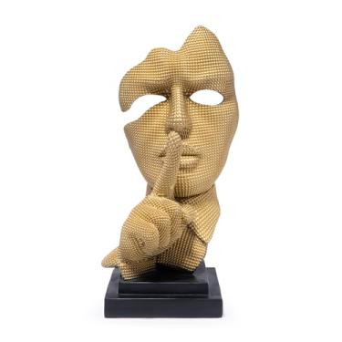 Imagem de Hodao Escultura abstrata dourada moderna de rosto humano, ornamento artístico criativo com uma palma cobrindo o rosto, item decorativo de alta qualidade para o hall de entrada, escritório, inauguração