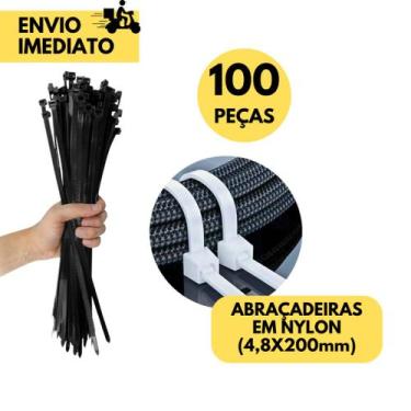 Imagem de Abraçadeira Presilha de Nylon 4,8MM x 200MM Pacote com 100 Unidades p/