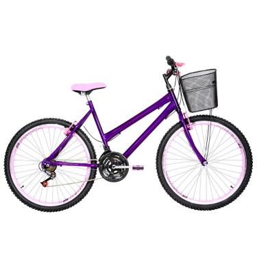 Imagem de Bicicleta Feminina Aro 26 Mtb Aero 18 Marchas Cor Violeta E Rosa