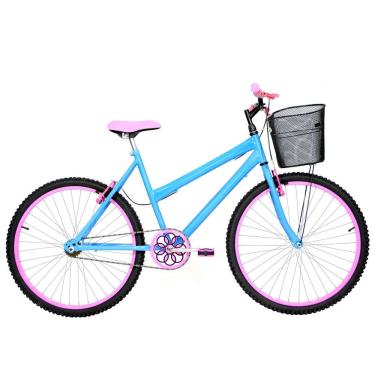 Imagem de Bicicleta Feminina Aro 26 Mtb Alumínio Colorido Cor Azul Claro E Rosa