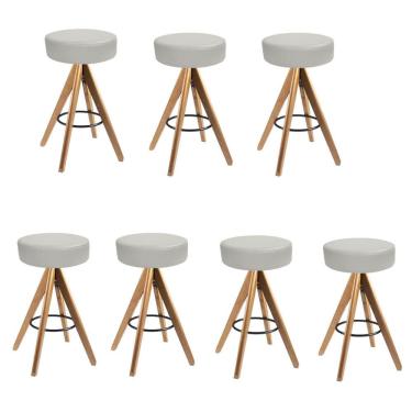 Imagem de Kit 07 Banqueta Alta Redonda Giratória Delia Cozinha Sintético Bege - Amey Decor