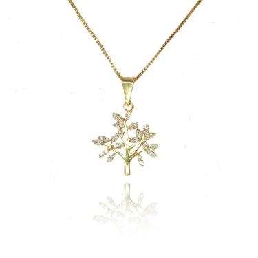 Imagem de Colar Pingente árvore Da Vida Com Zircônias Brancas Folheado A Ouro 18k
