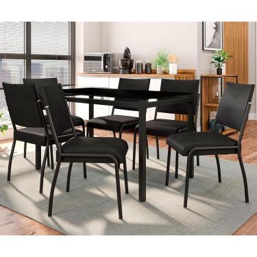 Imagem de Mesa De Jantar Fabone Alexa Com 6 Cadeiras Dora Preto Fosco Com Café