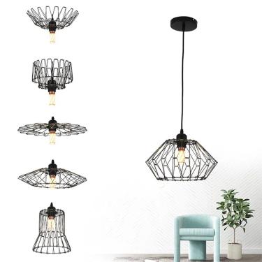 Imagem de Lustre Pendente Luminaria Teto Decoraçao Flexivel Moderna Rustica Metal Aramado Sala Qu...