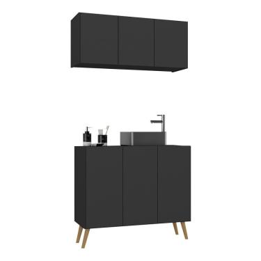 Imagem de Conjunto Gabinete De Banheiro E Armário Aéreo Retrô Mp5055 Preto natural