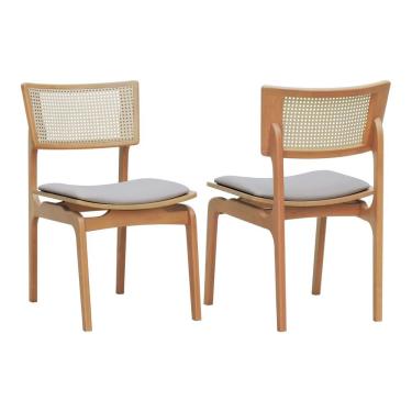 Imagem de Kit 2 Cadeiras Apollo Madeira Maciça Encosto Telinha Assento Anatômico - Natural Estofado Linho Bege