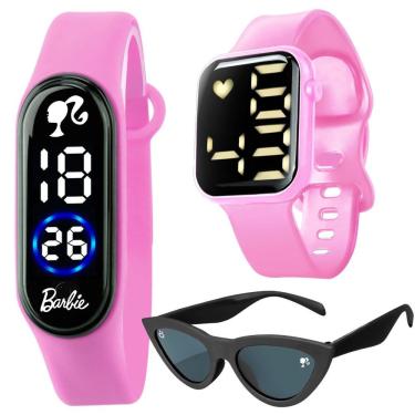 Imagem de Relogio Infantil Barbie Digital Rosa + Oculos Proteção Uv Preto
