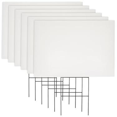 Imagem de Pacote com 6 placas de plástico ondulado para quintal com estacas 43 x 30 cm para uso ao ar livre, suprimentos para venda de garagem, venda de imóveis, quadro de pôster de casa aberta, aniversário,