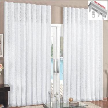 Imagem de Cortina Rendada Forro Voal 4 Metros Trilho Suisso - Branca - Top Chick