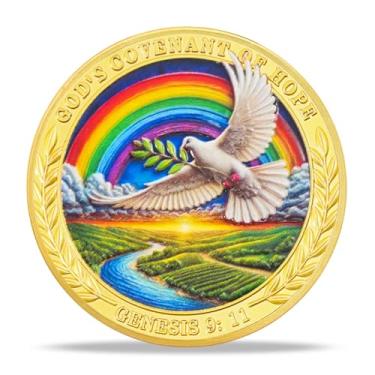 Imagem de Arca Arca Arco-Íris Moeda Religiosa Inspirador Verso da Bíblia Medalhão Presentes Baseados na Fé para Incentivo Espiritual para Homens e Mulheres