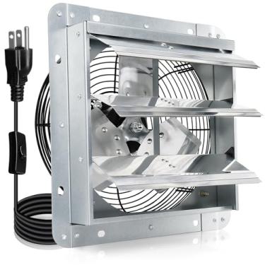 Imagem de Hiorucet Exaustor De Veneziana 7" Atualizado Para Garagem, Estufa, Loja, Sótão, Galinheiro, Galpão, Porão, 760Cfm, 1600 Rpm, Baixo Ruído, Montado Na Parede, Com Venezianas E Cabo Alimentação 1,8 Met