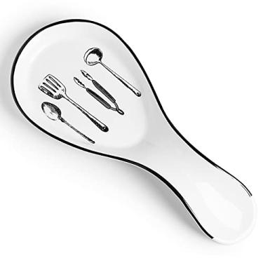 Imagem de GDCZ Descanso De Colher Porcelana, Suporte Grande Para Utensílios Cozinha, Bancada Fogão, Lavável Na Máquina Lavar Louça (Branco)