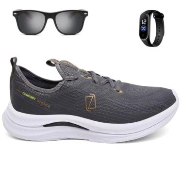 Imagem de Kit Tênis Esportivo Masculino Para Corrida Academia + Óculos e Relógio Digital Cinza/37