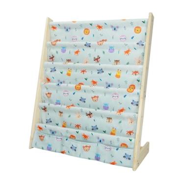 Imagem de wooshwa Estante Infantil Com 5 Níveis, Organizador De Brinquedos E Livros Madeira, 3 Bolsos, Suporte Tipo Estilingue Para Bebês Mangas Profundas Quarto Bebê, Berçário (Animal Fofo)