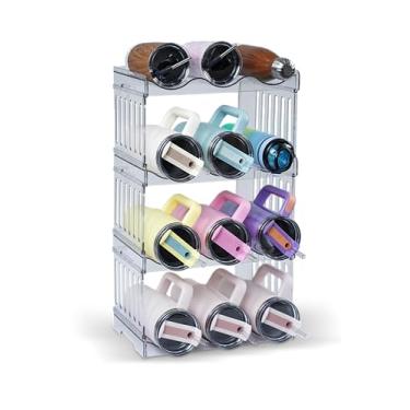 Imagem de Yuvslo Organizador de garrafa de água Conjunto de 4 camadas - Suporte empilhável resistente para copos Stanley de 1,134 g e garrafas de vinho, rack de cozinha drenável, fácil de limpar (ideia de