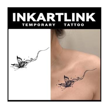 Imagem de INKARTLINK Tattoo Tech, 2 Folhas De Tatuagem Semipermanente Média, Tatuagens Temporárias, Duram 1 A Semanas, À Prova D'Água, Aparência Realista, Sem Adesivo, Reflexo (Borboleta Voadora)