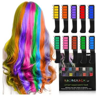 Imagem de DENESTUP Pente De Giz Colorido Para Cabelo, Tintura Temporária Cor Brilhante Meninas E Crianças, Maquiagem Lavável Festa Aniversário, Faça Você Mesmo, Look Cosplay (10 Cores)
