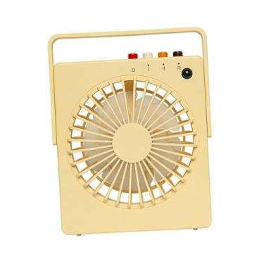 Imagem de Fenteer Ventilador de mão com movimento, presente de verão, pequeno, silencioso, para viagem, cabeceira, mini ventilador de mesa para camping, pesca ao ar, Amarelo