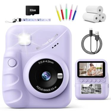 Imagem de Câmera infantil de impressão instantânea para meninas de 3 a 14 anos, câmera de tela HD de 3 polegadas para crianças com papel para impressão, câmera digital 1080P para crianças (rosa)