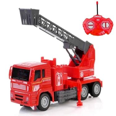 Imagem de Carrinho De Controle Remoto Bombeiro Com Guindaste Escada Luzes Led Brinquedo Infantil Zabinno