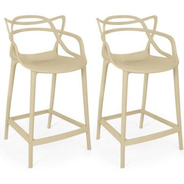 Imagem de Kit 2 Banquetas Média Allegra 66cm Design Cozinha/Bancada - Nude - Mag