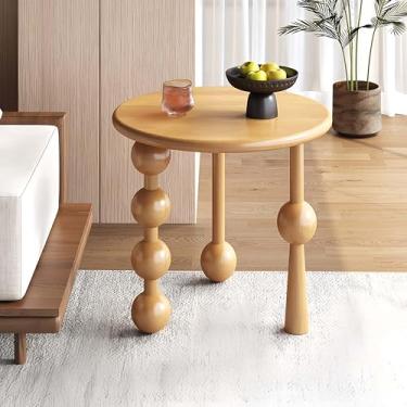 Imagem de Mesa de centro nórdica de madeira maciça, mesa lateral criativa de luxo estilo retrô (cor clara)