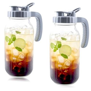 Imagem de Jarra de vidro de 1,814 g, jarra de vidro com tampa, 1,8 litro de boca larga, jarra de chá solar, 2 litros, jarra de água quente para café, limonada, bebidas, leite, recipiente de suco para geladeira