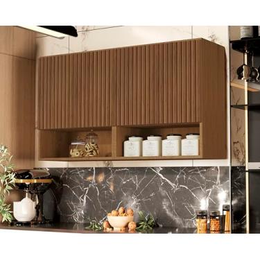 Imagem de Armario Suspenso Lavanderia e Cozinha com Portas em MDF e Corpo em MDP Armario Aereo para Quarto Nichos e Prateleiras (Freijo Ripado 3D)