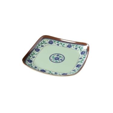 Imagem de Prato redondo retrô doméstico delicado anti-queda de porcelana azul e branca - 19 cm placa quadrada elevada para pés