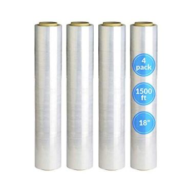 Imagem de Reli. Embalagem elástica de 45,72 cm (4 rolos, 3,65 m por rolo) Embrulho de plástico transparente para movimentação, filme elástico de plástico Pallet - película elástica transparente de 45,72 cm para indústria, movimento e armazenamento