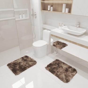 Imagem de Kit Tapete Banheiro Felpudo Peludo Mesclado Marrom 40 X 60cm