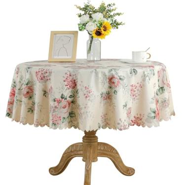 Imagem de Toalha de mesa de PVC resistente com estampas florais vibrantes, impermeável, limpável, capa de mesa de plástico durável para festas, casamentos, decoração de férias (redonda 139 cm, floral vermelha)