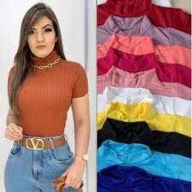 Imagem de Blusa gola alta manga curta malha canelada moda feminina - Filo modas,