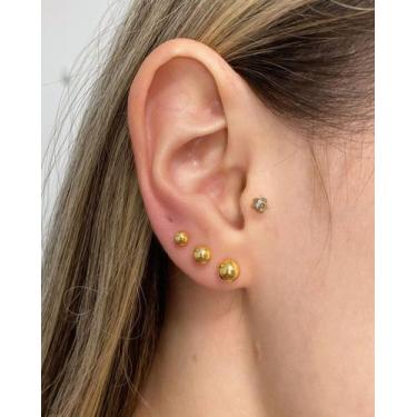 Imagem de Par de Brincos Bol Folheado a Ouro e Prata Segundo Furo - dondocas.bij