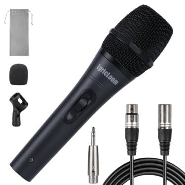 Imagem de LyricLoom Conjunto profissional de microfone XLR com fio, microfone dinâmico vocal de metal com cabo XLR macho para XLR fêmea 16,4, microfone com interruptor, microfone com fio para karaokê,