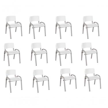 Imagem de Kit 12 Cadeiras Infantil Iso, Escola, Base Cinza- Branco