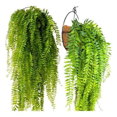 Imagem de Samambaia Artificial e Suporte De Parede Completo Folhagem Pendente - 