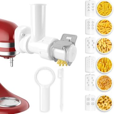 Imagem de Acessório de massa gourmet 6 em 1 para batedeira KitchenAid, para prensa de massa KitchenAid, conjunto de acessórios para máquina de macarrão extrusora com 6 formas diferentes, acessórios de tomada de