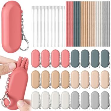 Imagem de Honeydak 24 conjuntos de canudos de silicone reutilizáveis - Canudos dobráveis dobrados padrão de 20 cm, bolsa de transporte com chaveiro, escova de limpeza, silicone platina de grau alimentício, cor