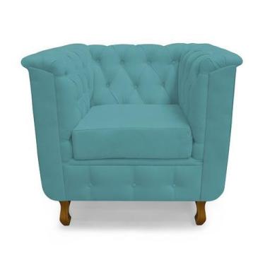 Imagem de Poltrona Chesterfield Retro Capitonê Suede Azul Turquesa - Casa & Esto